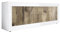 OTELLO - Buffet Bas 2 Portes 2 Tiroirs Finition Blanc Laqué et Aspect Bois Antik
