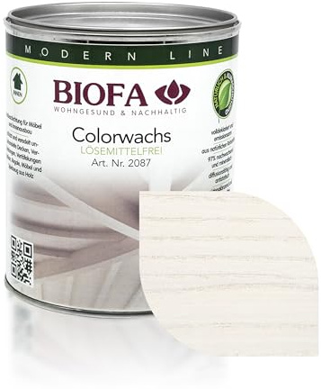 BIOFA Colorwachs farbig 20871, 54 Farben, Holzwachs Holzschutz, lösemittelfrei, Holzfarbe Innen (Weiß 0,375L)