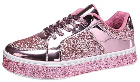 MODSGUE Baskets de tennis à paillettes pour femme - Motif floral Dressy Sparkly - Strass - Bling - Chaussures de mariée - Chaussures de course - Chaussures de marche basiques, Rose, 40 EU