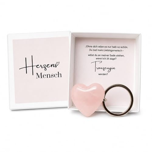 Milaboo® Handgefertigte Geschenkbox mit Herzstein – Persönliche Botschaft in schöner Stülpbox (Trauzeugin fragen - Rosenqaurz)