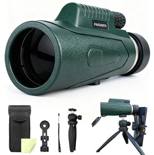 Paxvanta 12X50 Monocular Telescope for Bird Watching - HD BAK4 Prism FMC Lens with Smartphone Adapter & Tripod - Waterproof Fogproof Compact Monocular for Adults, Wildlife, Hiking & Sports (Green)
