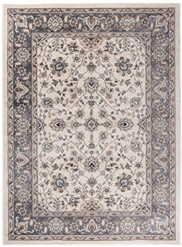 Carpeto Rugs Traditioneller Klassischer Teppich für Ihre Wohnzimmer - Creme Grau - Perser Orientalisches Keshan Nein Ziegler Muster - Top Qualität Pflegeleicht AYLA 160 x 220 cm Groß