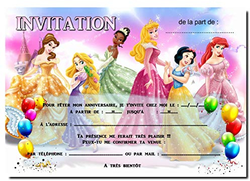 cartes invitation anniversaire princesse par 12 avec enveloppes réf 457