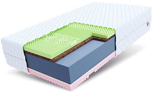 FDM Savona Schaumstoffmatratze 160 x 200 cm 7-Zonen Latex Kokos Matratze Härtegrad H4/H3 (Hart/Mittelhart) 22 cm Höhe Hochelastischer Komfortschaum Zweiseitig Bezug Abnehmbar Waschbar