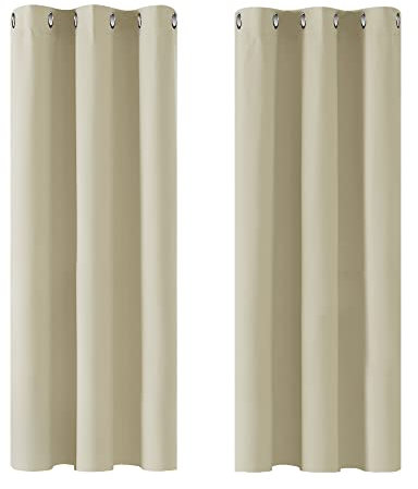Deconovo Rideaux Occultants Isolant Thermique Anti Froid, Design Moderne à Oeillets, Rideaux pour Salon et Chambre, 107x138 CM (Largeur x Hauteur), Beige Foncé, 2 Pièces