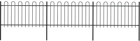 vidaXL Garden Fence with Hoop Top Steel 504x100 cm Black