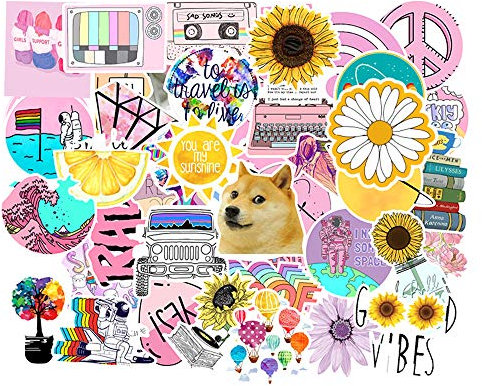 Pink Cute VSCO Scrapbook Stickers for Children, Waterproof Trendy Stickers for Teenage Girls, Kids, Laptop, Mobile, Bottle, Luggage, Skate, Guitar, Poppy Window Sticker Books