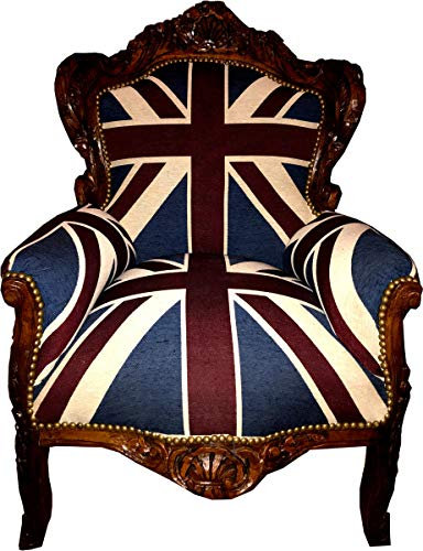 Casa Padrino Barock Sessel 'King' Union Jack/Braun - Möbel Antik Stil Englische Flagge