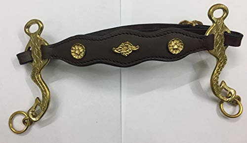 Hackamore latón grabado cuero marrón genuino y acero inoxidable dorado
