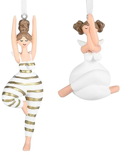 Yoga Engel Anhänger, süße Geschenkidee, Christbaumschmuck, Fensterdekoration, kleine Dekofigur zum Hängen, Dicke Engelchen in Yoga-Haltungen, Set/2 Gall&Zick