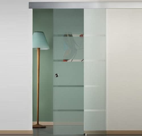 PORTA SCORREVOLE ESTERNA IN VETRO SATINATO CON RIGHE 70X210 (DESTRA)