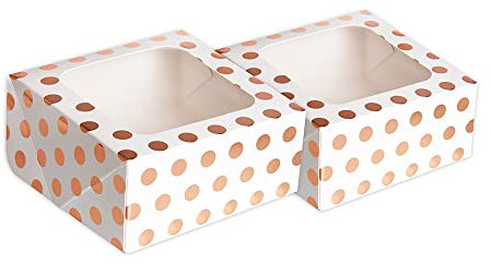 Anniversary House 2-pack Treat Boxes, Rose Gold Polka Dot Foil Print, Cookie and Brownie Box, 7.5 x 16 x 16CM, J104