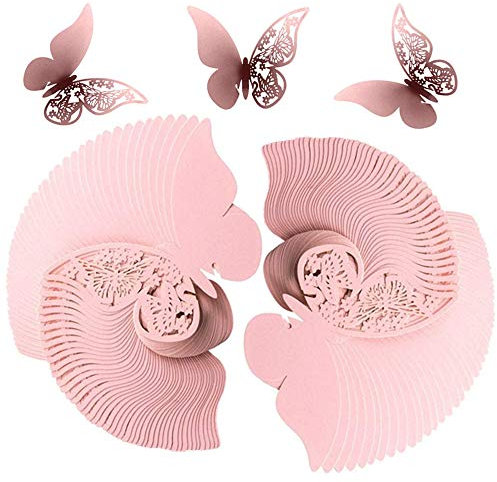 Farfalla Segnaposto Perlato 3D Intagliata Segnaposti Carta Segnatavolo di Vino Decorazione per Matrimonio Compleanno Festa 100 Pezzi Rosa