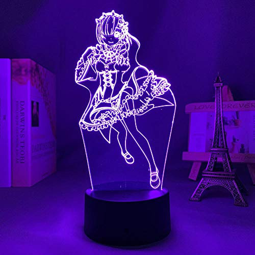 Lbvrgg Anime 3D-Lampe RE Zero-Startleben in einem anderen Welt Nightlight für Raumdekoration RE Zero REM LED-Illusion Licht Geburtstagsgeschenk-16 Farbe mit Fernbedienung