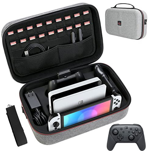HEYSTOP Tashce für Nintendo Switch/Switch OLED Modell Zubehör,Hülle für Nintendo Switch mit Aufbewahrung für Nintendo Switch Konsole und Controller,Grau