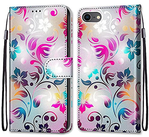 nancencen Kompatibel mit iPhone 7 / iPhone 8 / iPhone SE 2020 Handyhülle, Flip Cover Schutzhülle (Anti-Fall) Kartenschlitz Portemonnaie Stil - Buntes Muster