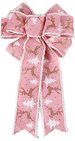 KHBNHJ Weihnachtsschleifen für Dekorationen, 6 Stück Weihnachtsbaum-Schleifen, große Weihnachts-Glitzer-Schleifen, Weihnachtsbaum-Dekorationen, rosa Xams Kiefer, 9.4 x 16.1inch