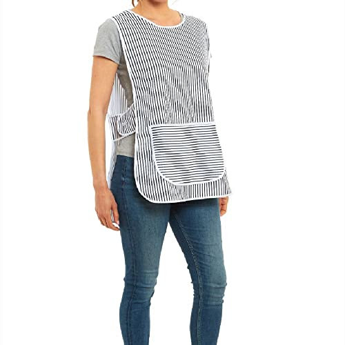 ER Direct Womens Home Work Kitchen Catering Cleaning Bar Plus Size Plain Coloured Large Pocket Side Fastening Tabard Apron (Stripes - Black, XL)