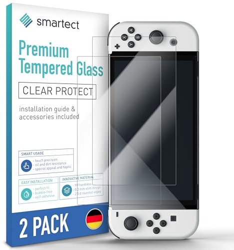 smartect Schutzglas [2 Stück, Klar] kompatibel mit Nintendo Switch OLED, HD Schutzfolie Anti-Kratzer, Blasenfrei, 9H Härte, 0.3 mm Ultra-klar, Ultrabeständig