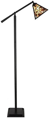 Casa Padrino Luxus Tiffany Stehleuchte Schwarz/Mehrfarbig 65 x H. 165 cm - Schwenbare Tiffany Stehlampe - Tiffany Leuchten - Tiffany Stehleuchten - Wohnzimmer Stehleuchten - Büro Stehleuchten