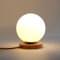 White Glass Ball Lampshade Table Lamp Bedside Lamp Night Light with USB Charging with Wood Base Dimmable for Living Room, Bedroom, Home Decor