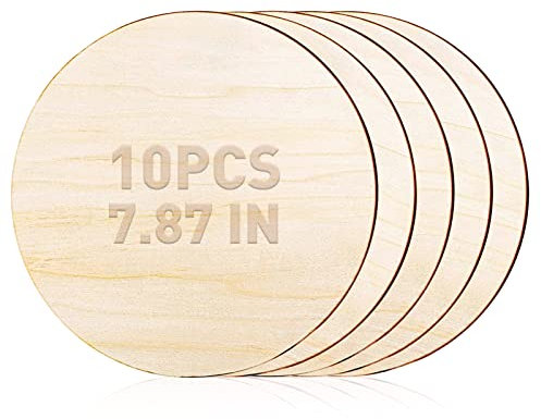Pack of 10 Round Natural Wood Slices, Wooden Slices, Diameter 20 cm, Natural Wood Discs, DIY Discs for Crafts and Decoration