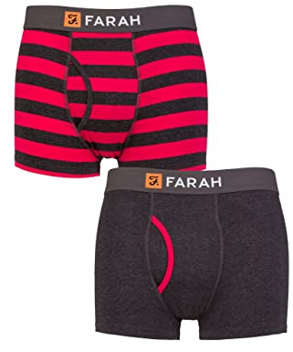 Farah Mens Classic Keyhole Trunks - Plain and Striped Designs, Soft Cotton in a Multipack Pack of 2 Sizes S,M,L,XL,XXL