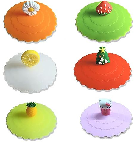 Sufe 6Pcs Silicone Lids, 10cm/3.9inch Reusable Anti-dust Cup Covers, Food-grade Silicone, Snap Closure, Modern Style, Multicolor, Dishwasher & Microwave Safe, Round, CONTAINER_LID
