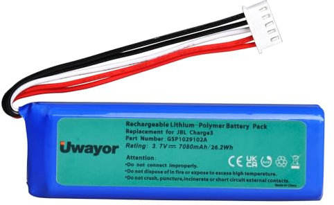 Uwayor 6000mAh Ersatz akku für JBL Charge3 Bluetooth-Lautsprecher, GSP1029102A, 3.7 V JBL Charge3 Akku 26.2Wh mit Installationswerkzeug