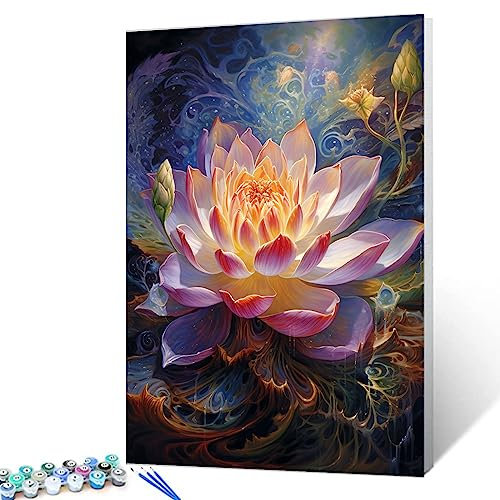 Malen nach Zahlen, rosa Lotusblumen, Acrylmalerei zum Selbermachen, Malen-nach-Zahlen-Set für Kinder, Erwachsene, Anfänger, tropische Blumen, DIY-Leinwand, Malen nach Zahlen, Malen, Yoga, Handwerk,