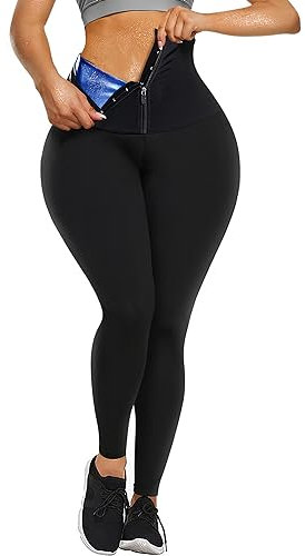 SCARBORO Sauna-Leggings für Frauen, Schweißanzug, hohe Taille, Trainer, Kompression, Abnehmgewichte, heißes Training, Sauna, Shaper Pants, Schwarz-blau innen, Small