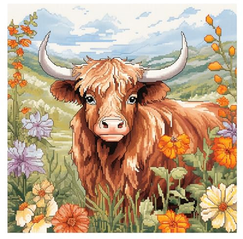 cukol cukol Kuh Kreuzstich Set Vorgedruckt, Tiere Stickvorlagen Stickbilder Vorgedruckt Kreuzstich Stickpackungen Stickpackung Cross Stitch Embroidery Kit Stickset Sticken Set Erwachsene Anfänger