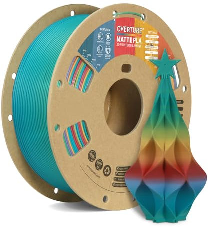OVERTURE Matte PLA Filament 1.75mm, Easy to Print, Rainbow PLA Matte 3D Printer Filament 1kg (2.2lbs), Cardboard Spool, Accuracy ± 0.02mm (Matte Candy Rainbow)