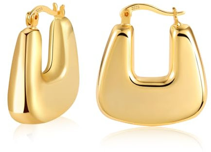 ALEXCRAFT Chunky Creolen Eckig Ohrringe Gold Damen 14K Vergoldete Ohrringe Geschenk für Frauen Freundin Mama Mädchen