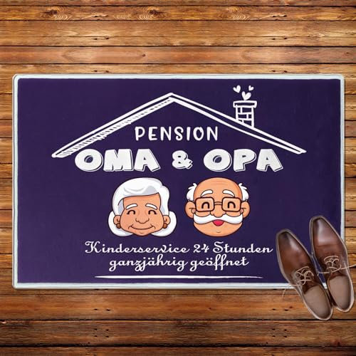 Connextion Fußmatte Geschenk Hier wohnen Oma und Opa Großeltern, lustige Fussmatte Geschenke für Oma und Opa, personalisiert rutschfest & waschbar 60x40cm