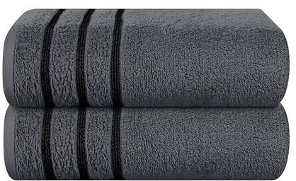 MyOwn Baumwolle 2er-Pack Oversized Badetuch-Set 70 x 140 cm, große Badetücher, Ultra saugfähig, kompakt, schnell trocknend und leicht, Holzkohle Grau