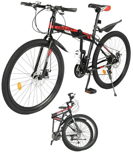 NaMaSyo 26 Zoll 21 Gang Mountainbike MTB Bicycle Klappbar Fahrrad Scheibenbremse Erwachsenen Schaltung Mountain Bike mit Schutzblechen für Outdoor-Touren Camping Damen Herren