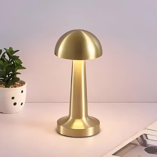BA-ER Battery Powered Cordless Lamp, Rechargable Battery, Up to 12 Hours Duration, 3 Color Mode for Indoor, Dimmable Bedside Silver Lamp, Chic Restaurants Decor, Dinner/Coffee Shop (Gold)
