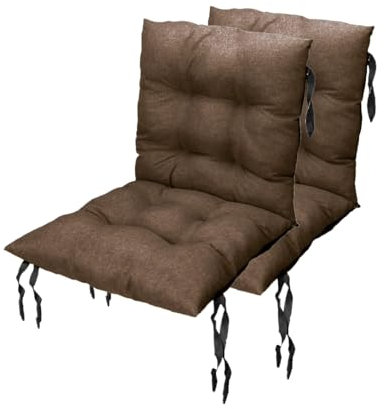 Grand Filippo Sitzkissen Gartenstuhl mit Rückenlehne 50 x 50 cm 2st. Braun - Beständig Gegen Schimmel und Feuchtigkeit - Wasserdicht Sitzauflagen für Gartenstühle mit Befestigungsschnüre (Set x2)