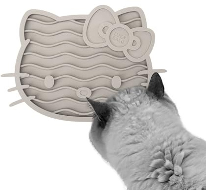 LucyBalu X Hello Kitty ZENCAT Schleckmatte Slow Feeder – Taupe | Anti-Schling-Matte aus Silikon, Hello Kitty Design, spülmaschinenfest, gegen Langeweile