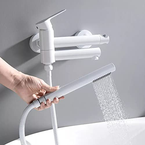 Robinet De Baignoire Mitigeur De Baignoire Monocommande Laiton Robinet Bain Douche Mural Avec Douchette Et Flexible 1,5m, Mitigeur De Bain, Blanc