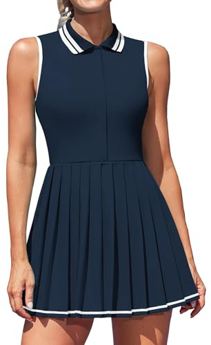 ATTRACO Women's Polo Dress Tennis Dress with Shorts and Built in Bra Tennis Skirts with Pockets Workout Dresses Navy XL