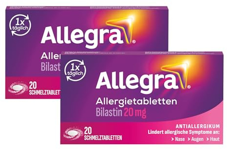 Allegra 2x20 Stk Allergie Tabletten Schmelztabletten mit Bilastin | Allergietabletten als Schmelztabletten bei Heuschnupfen, Hausstaub- und Tierhaarallergie. Macht nicht müder* und wirkt 24 Std