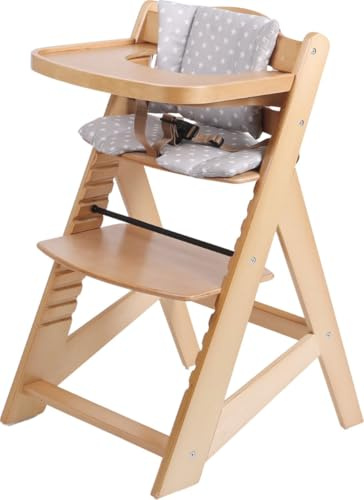 Buxibo Holz-Wachstumsstuhl für Kinder – Mit Essbrett – Verstellbarer Kinderstuhl für Komfort & Design – Inkl. Kissen – 48x58x80 cm – Holz