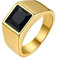 Bestyle Ring mit Schwarzem Stein Herren Ring Edelstahl Bandring Schwarzer Onyx Biker Ring, 8 * 8mm Achat Pinky Daumen Ring für Papa Vater Schmuck Geschenk, Größe 60, Gold