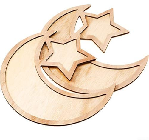 Zilimontt Plateau en bois pour l'Aïd, lune et étoile du Ramadan, vaisselle en bois pour l'Aïd, mariages, festivals et fêtes à thème