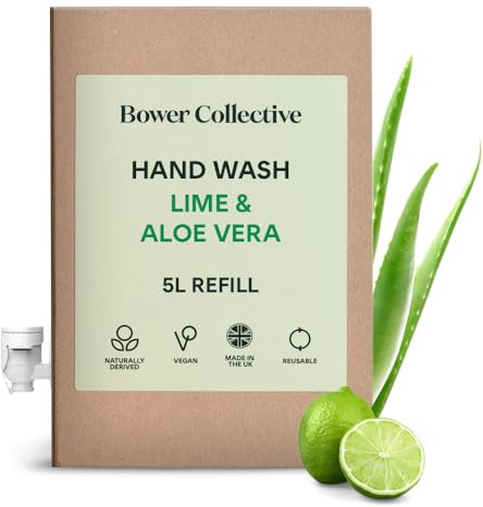 Bower Collective 5 Litre Premium Hand Soap Bulk Refill, Natural Antibacterial Handwash, Lime & Aloe Vera Hand Wash, Eco-Friendly Soap, 1500+ Washes