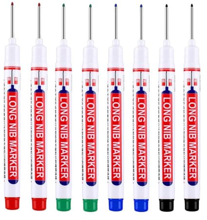 8 PCS Long Nib Marker Pen Waterproof Construction Marker Pens,Multi-Purpose Deep Hole Pens Drill Hole,Colorful Marking Carpenter for Woodworking And Carpenters Builders Hardware(Black/Blue/Red/Green)