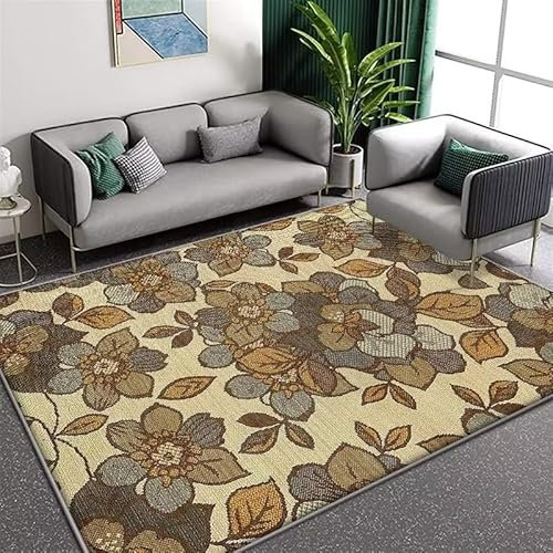 Fußmatte Braune Blume Gelb Fussmatte Aussen Innen Polyester Fußmatte Außen Teppich Wohnzimmer Schmutzfangmatte rutschfest Fußabtreter Verdicken Outdoor Teppich Waschbar Türmatte 120x160cm