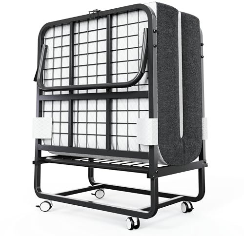CAIYUN Klappbett 100x190cm Erwachsene mit ca.13CM Matratze aus Gedächtnisschaum Gästebett Klappbar Metallrahmen Klappbetten mit Rollen Reisebett Faltbares Metallbett Stabil bis 200 kg belastbar